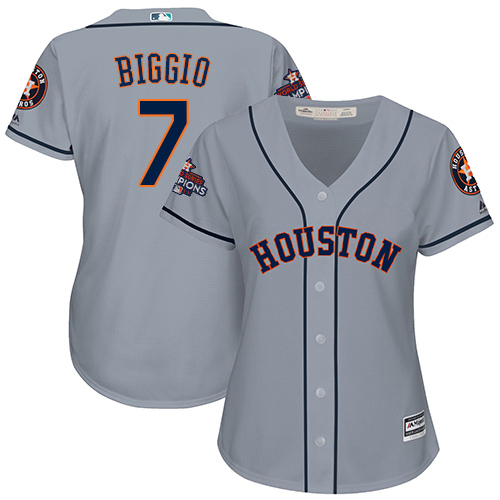 Astros #7 Craig Biggio Grey Road World Series Champions Women's Stitched MLB Jersey